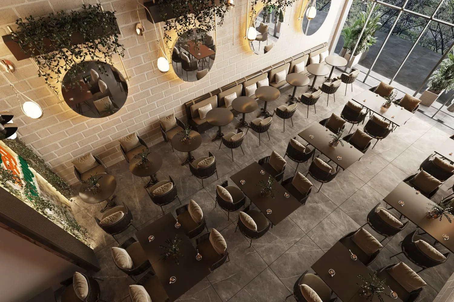 Restaurant design render – overhead view